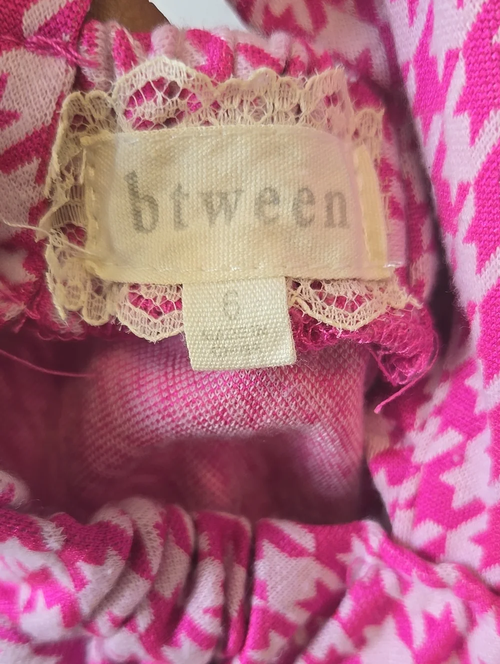 Btween Size 6 Pink Houndstooth Pinafore Skirt with White Top